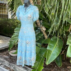 ERDEM  silk ruffled drop waist tiered dress